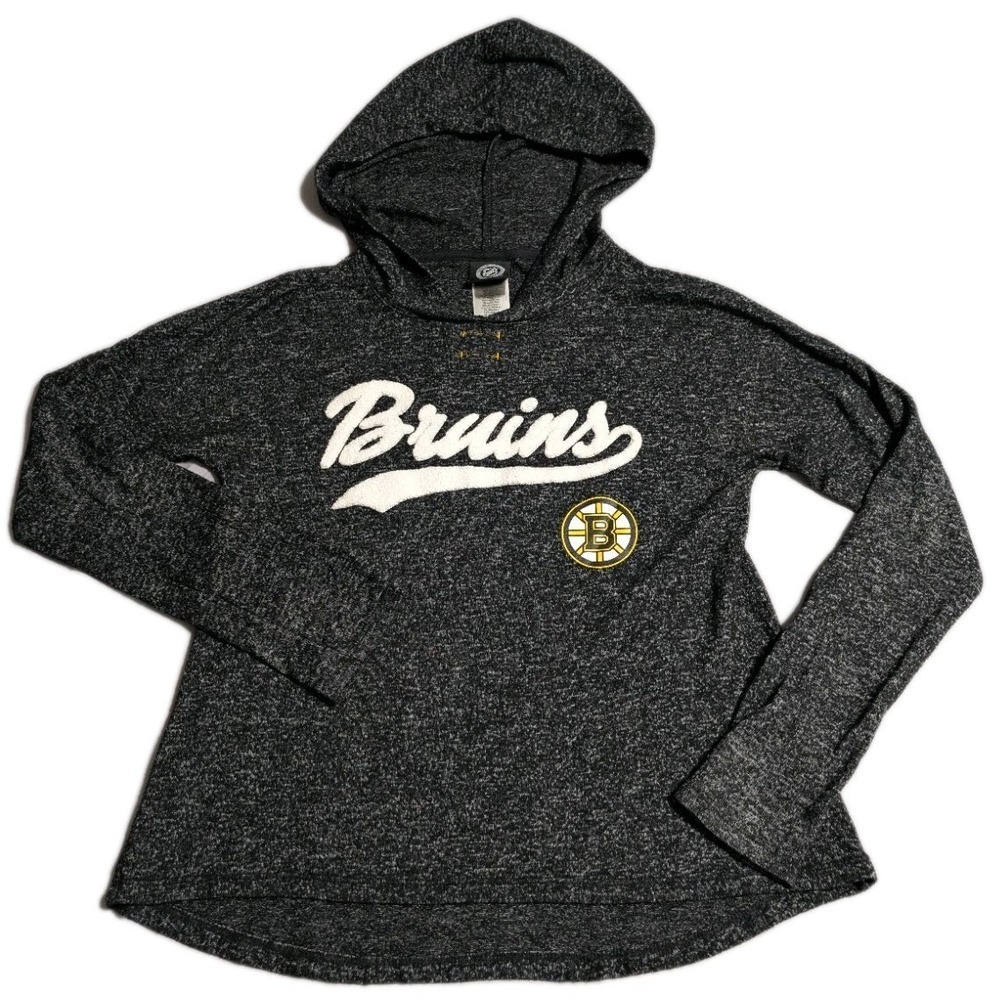 Boston Bruins Womens Hoodie Large Black Heather Script Logo NHL Pullover